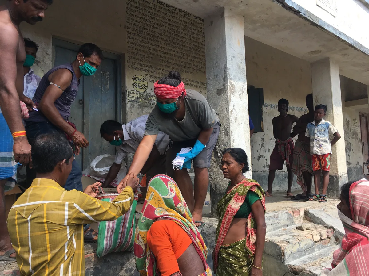 Food being supplied to villagers after Cyclone Amphan